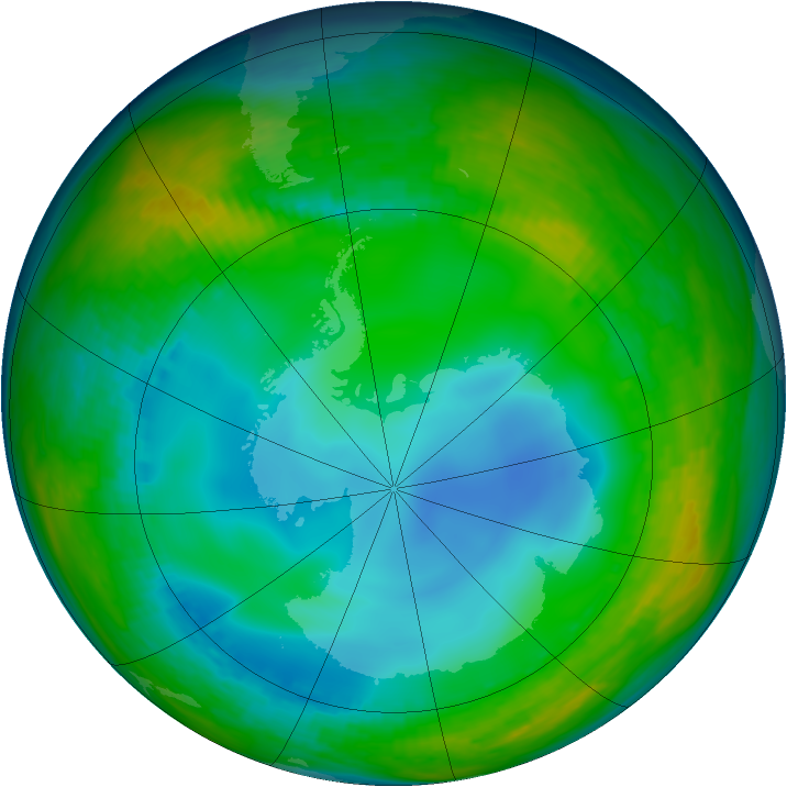 Antarctic ozone map for 10 July 1992